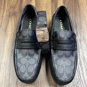 Mens Black & Gray Coach Penny Signature Loafers & Belt